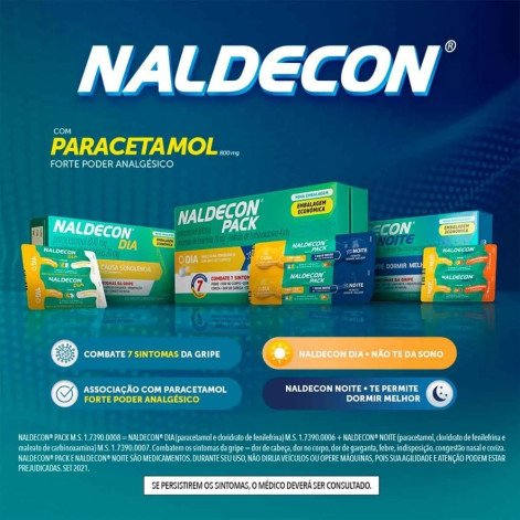 Naldecon Noite Paracetamol 800mg + Cloridrato Fenillefrina 20mg + Maleato de Carbinoxamina 4mg 24 comprimidos