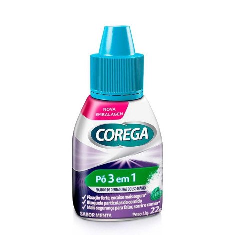Pó Fixador de Dentadura Corega 3 em 1 Sabor Menta 22g
