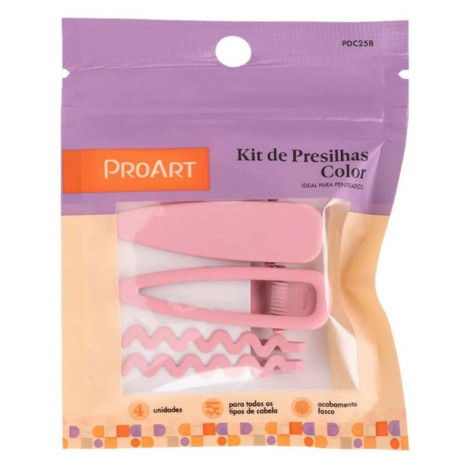 Kit Presilhas Proart Para Penteados Rosa 4 Unidades
