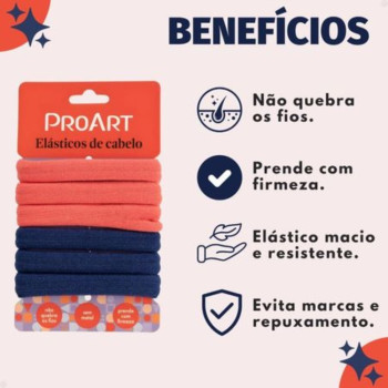 Elástico De Cabelo Proart Azul e Laranja 6 Unidades