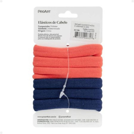 Elástico De Cabelo Proart Azul e Laranja 6 Unidades