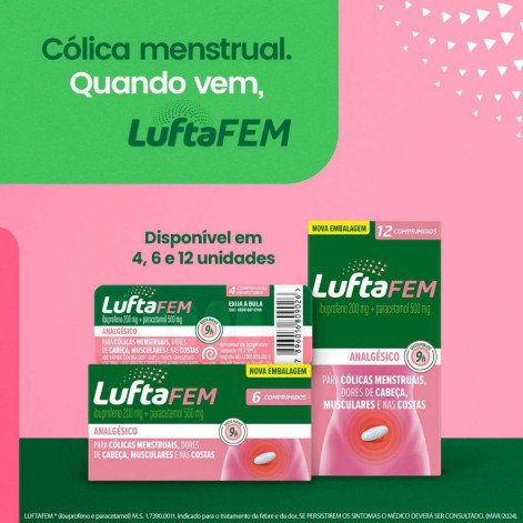 Luftafem Ibuprofeno 200mg + Paracetamol 500mg 12 comprimidos