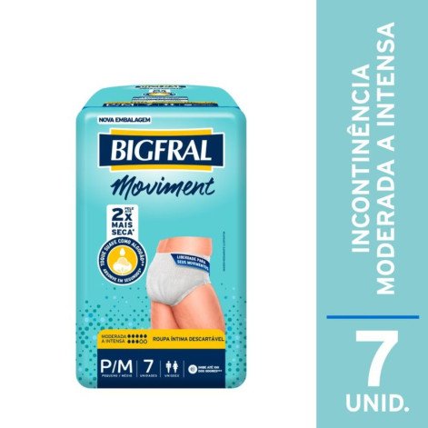 Roupa Íntima Descartável Unissex Bigfral Moviment P/M Absorção Moderada a Intensa 7 unidades