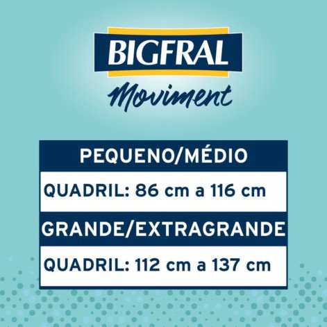 Roupa Íntima Descartável Unissex Bigfral Moviment P/M Absorção Moderada a Intensa 7 unidades