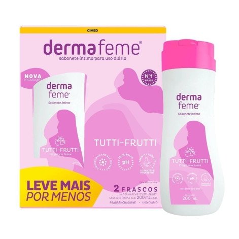 Kit Sabonete Líquido Íntimo Fragrância Suave Tutti-Frutti com 2 Unidades 200ml Dermafeme Teen