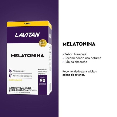 Suplemento Alimentar Lavitan Melatonina Sabor Maracujá 90 Comprimidos Mastigáveis