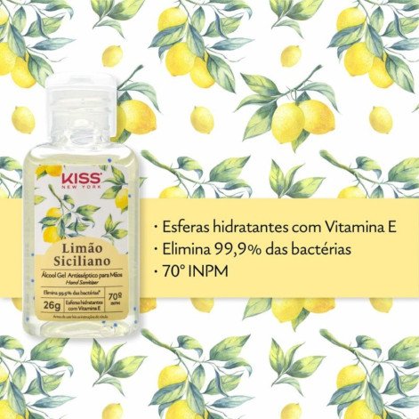 Álcool Em Gel Antisséptico Para Mãos Limão Kiss New York 26g
