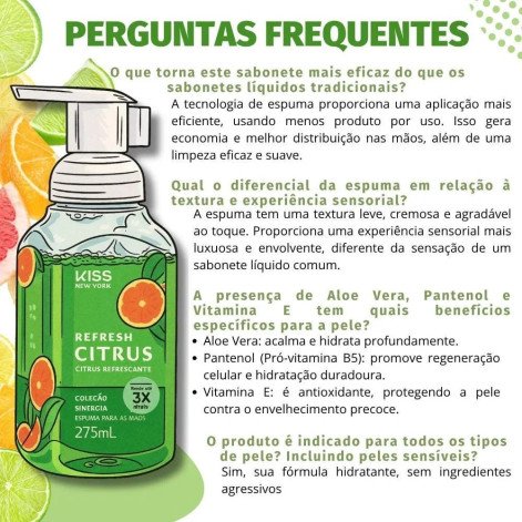 Sabonete em Espuma para Mãos Kiss New York Refresh Citrus 275ml