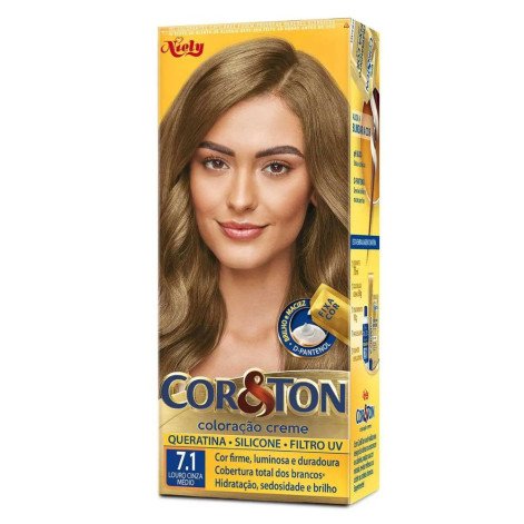 Tinta de Cabelo Permanente Cor&Ton Niely - 7.1 Louro Cinza Médio