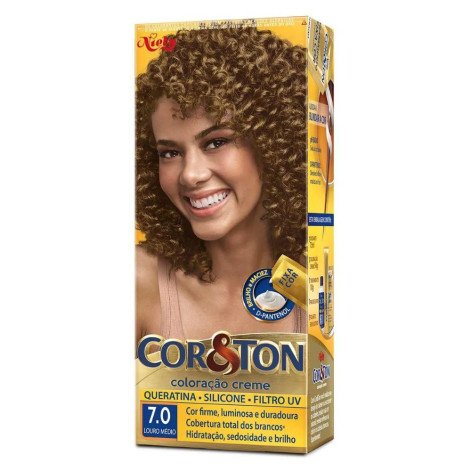  Tinta de Cabelo Permanente Cor&Ton Niely - 7.0 Louro Médio