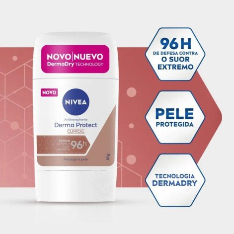 Desodorante Antitranspirante Stick Barra Nivea Derma Protect Clinical Feminino 96h 54g