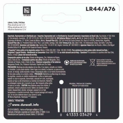 Pilha Botão Alcalina Duracell 4 Unidades 1,5V LR44/A76/PX76A