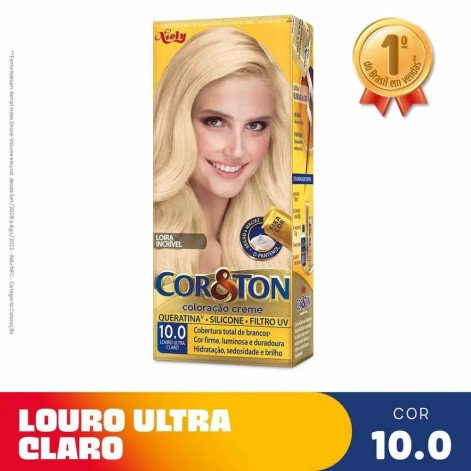 Tinta de Cabelo Permanente Cor&Ton Niely - 10.0 Louro Ultra Claro