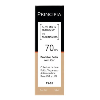 Protetor Solar Facial Principia Skincare PS-05 14,5% Mix de Filtros Uv + 5% Niacinamida FPS 70 Cor 2.0 30ml
