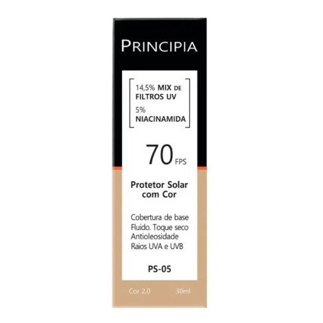 Protetor Solar Facial Principia Skincare PS-05 14,5% Mix de Filtros Uv + 5% Niacinamida FPS 70 Cor 2.0 30ml