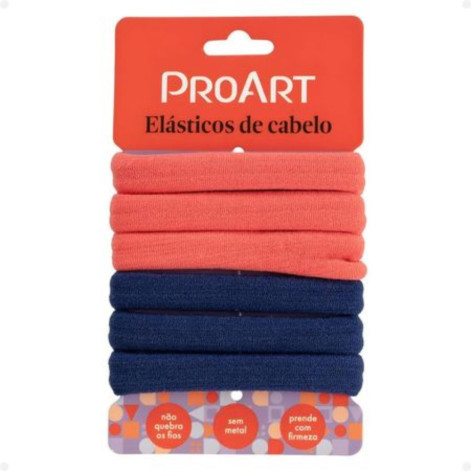 Elástico De Cabelo Proart Azul e Laranja 6 Unidades