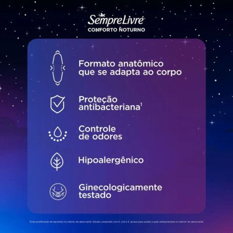 Absorvente Externo Sempre Livre Conforto Noturno Seca com Abas 32 Unidades