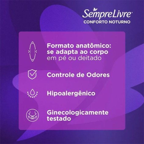 Absorvente Externo Sempre Livre Conforto Noturno Seca com Abas 32 Unidades