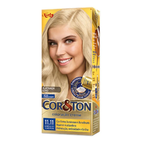  Tinta de Cabelo Permanente Cor&Ton Niely - 11.11 Louro Muito Claro Prata