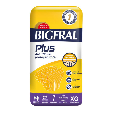 Fralda Geriátrica Unissex Bigfral Derma Plus Adulto XG 7 unidades