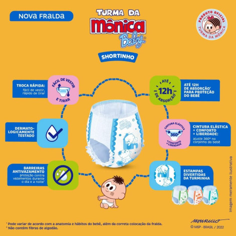 Fralda Turma da Mônica Baby Shortinho Jumbinho XG 12 Unidades