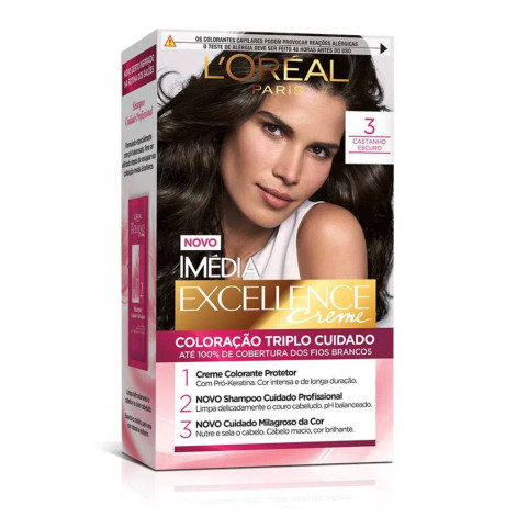 Tinta de Cabelo Permanente Imédia Excellence L'Oréal Paris Creme - 3 Castanho Escuro