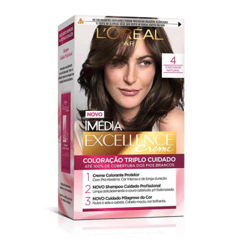 Tinta de Cabelo Permanente Imédia Excellence L'Oréal Paris Creme - 4 Castanho Natural