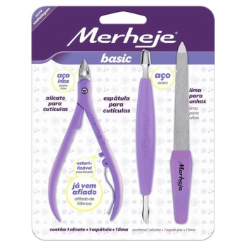 Kit Basic Merheje Lilás Alicate para Cutículas + Espátula + Lima 