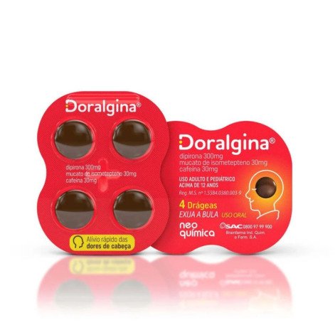 Analgésico e Antitérmico Doralgina 30mg + 300mg + 30mg 4 Drágeas