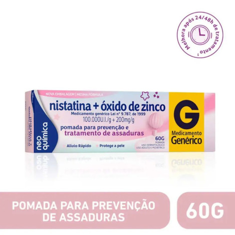 Pomada para Assaduras Nistatina 100000UI/g + Óxido de Zinco 200mg/g Neo Química Genérico 60g