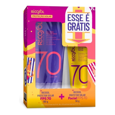 Kit Protetor Solar Ricosol Corpo 70Fps 180G+Facial 70Fps 50G