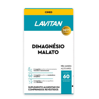 Suplemento Alimentar Dimagnésio Malato 60 Comprimidos Revestidos Lavitan