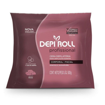 Cera Depilatória Quente Corporal e Facial DepiRoll Rosa, bloco com 250g