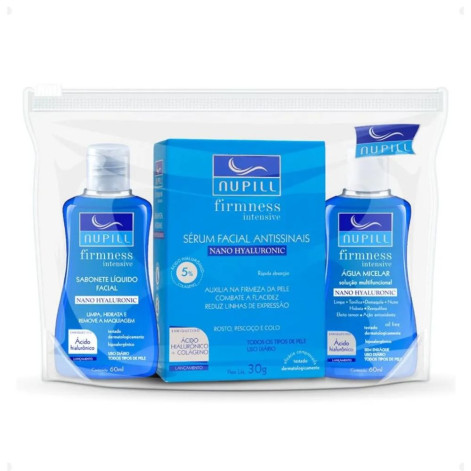 Kit Nupill Ácido Hialurônico E Colágeno Sérum Facial Antissinais 30G + Sabonete Líquido Facial 60Ml + Água Micelar 60Ml + Necessaire Grátis