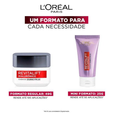 Creme Facial Anti-Idade L'Oréal Paris Revitalift Hialurônico Diurno FPS20 49g