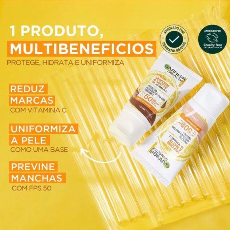 Protetor Solar Facial Hidratante Garnier Uniform & Matte Vitamina C FPS50 Negra 40g
