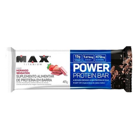 Barra de Proteína Max Titanium Power Protein Bar Morango Sensation 41g