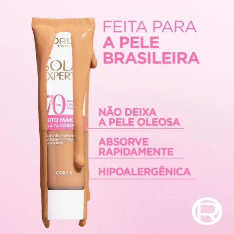 Protetor Solar Facial L’Oréal Paris Solar Expertise Efeito Make Up FPS70 Cor 2.0 30g