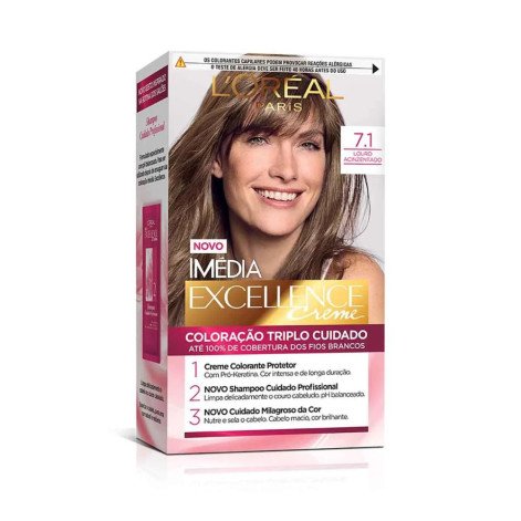 Tinta de Cabelo Permanente Imédia Excellence L'Oréal Paris Creme - 7.1 Louro Acinzentado