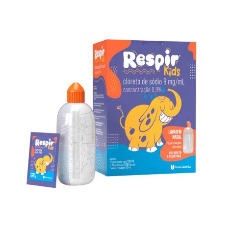 Respir Kids Cloreto de Sódio 0,9% Pó para Solução Nasal + frasco 120ml - 15 Sachês