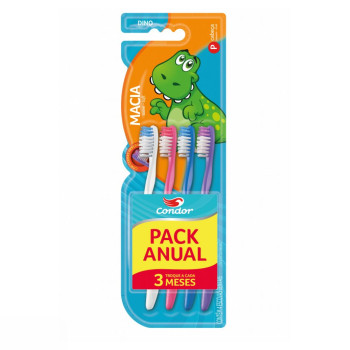Pack Escova Dental Condor Dino M 4Un