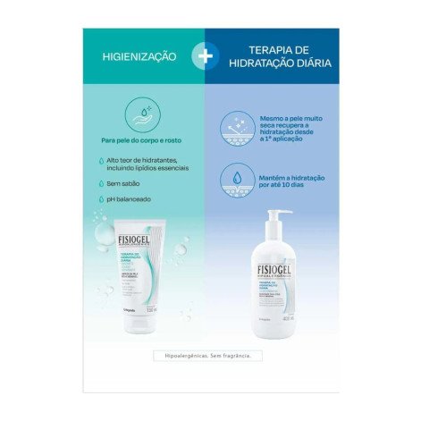 Kit Fisiogel Terapia de Hidratação Diária Loção Cremosa com 400ml + Sabonete Líquido com 150ml