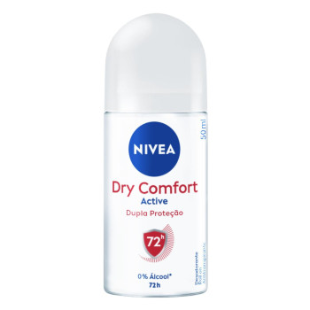 Desodorante Antitranspirante Roll-On Nivea Active Dry Comfort Feminino 72h Sem Álcool 50ml