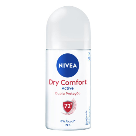Desodorante Antitranspirante Roll-On Nivea Active Dry Comfort Feminino 72h Sem Álcool 50ml