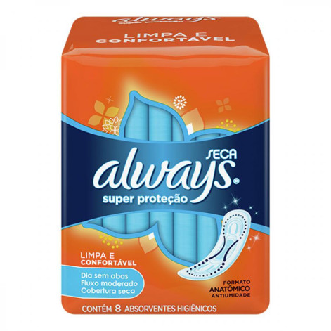Absorvente Always Super Prot Seca S/Aba C/8Un