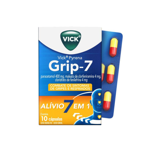 Vick Pyrena Grip-7 Paracetamol 400mg + Cloridrato Fenillefrina 4mg + Maleato de Clorfeniramina 4mg 10 cápsulas