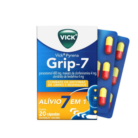 Vick Pyrena Grip-7 Paracetamol 400mg + Cloridrato Fenillefrina 4mg + Maleato de Clorfeniramina 4mg 20 cápsulas