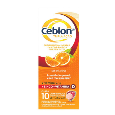 Vitamina C Efervescente Cebion Sabor Laranja Tripla Ação 10 comprimidos