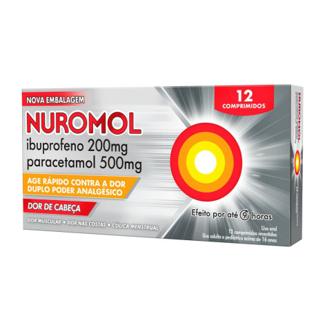 Nuromol Ibuprofeno 200mg + Paracetamol 500mg com 12 comprimidos