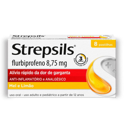 Pastilha para Garganta com Anti-inflamatório e Analgésico Strepsils Sabor Mel e Limão 8 unidades
